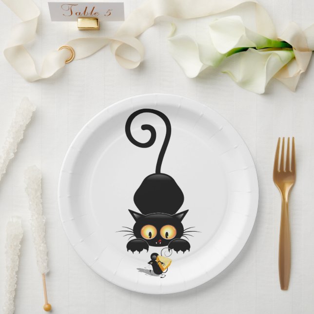 Katze und Maus mit Käse Fun Cartoon Charaktere Pappteller (Hochzeit)