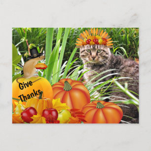 Katze und Maus Thanksgiving / Dankeschön Collage Postkarte