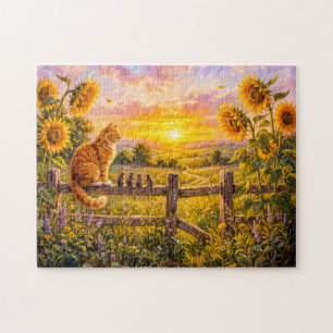 Katze und Mäuse Sonnenuntergang Zaun Blick