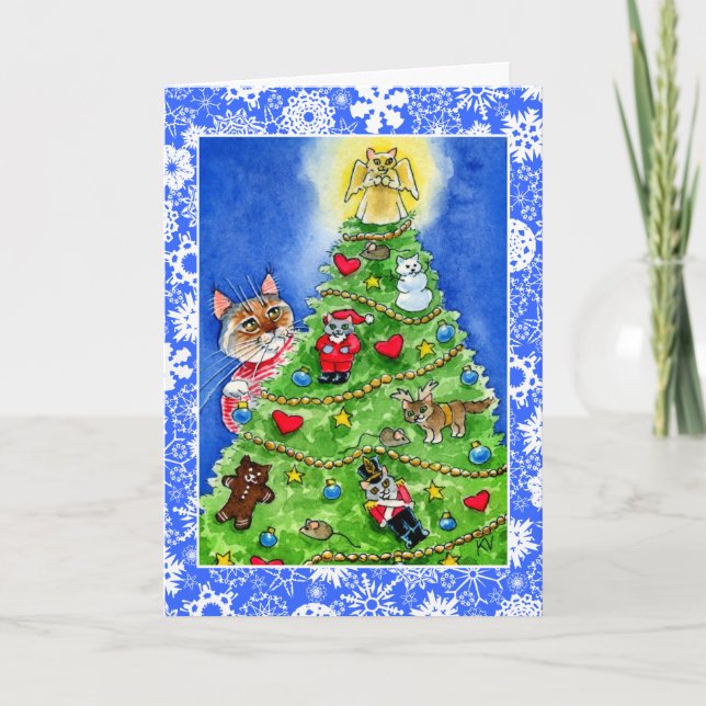 Katze und Mäuse Weihnachts- oder Weihnachtskarte Feiertagskarte (Vorderseite)