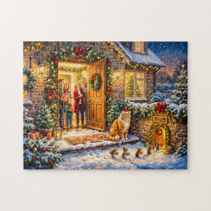 Katze und Mäuse Weihnachtsportal Szene