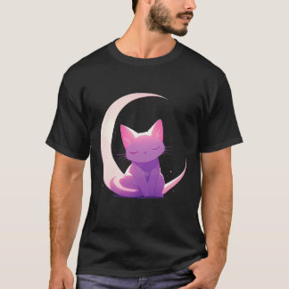 Katze und Mond (lila) T-Shirt