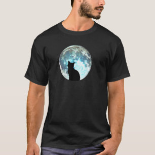Katze und Mond Miauen im Mondlicht Schatten Blauer T-Shirt