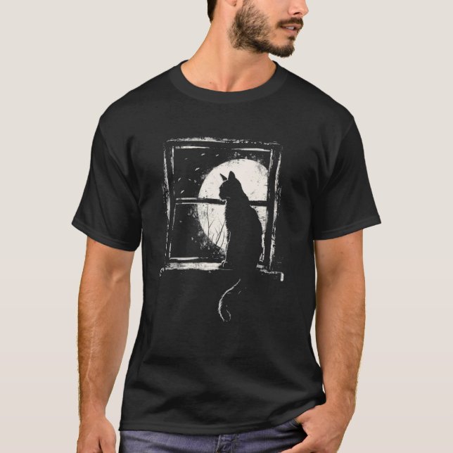 Katze und Mond T-Shirt (Vorderseite)