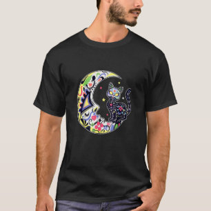 Katze und Mond Zuckerschädel Dia De Los Muertos Ta T-Shirt