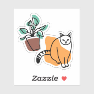 Katze und Pflanze Aufkleber