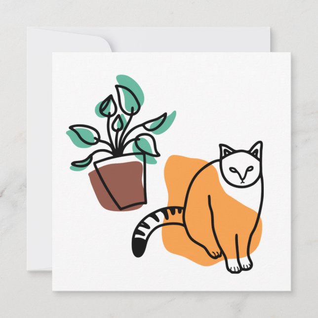 Katze und Pflanze Einladung (Vorderseite)