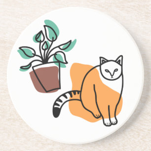Katze und Pflanze Getränkeuntersetzer