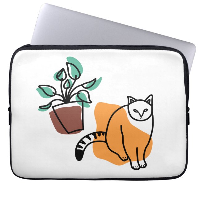 Katze und Pflanze Laptopschutzhülle (Vorderseite)