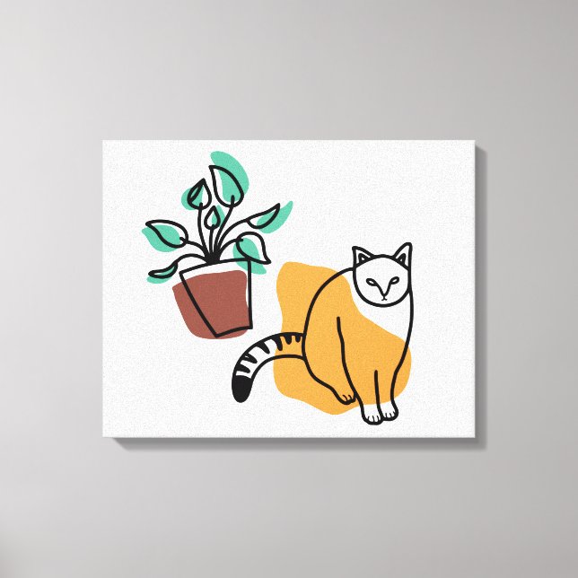 Katze und Pflanze Leinwanddruck (Vorderseite)