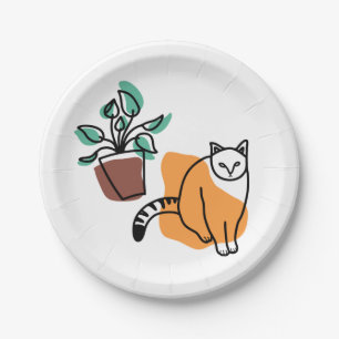 Katze und Pflanze Pappteller