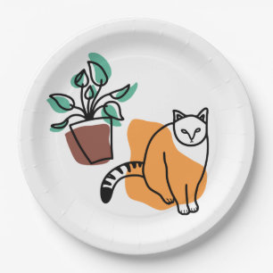 Katze und Pflanze Pappteller