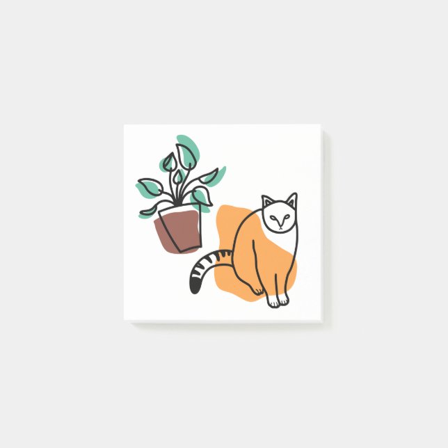 Katze und Pflanze Post-it Klebezettel (Vorderseite)