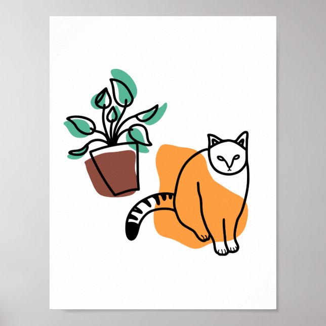 Katze und Pflanze Poster (Vorne)