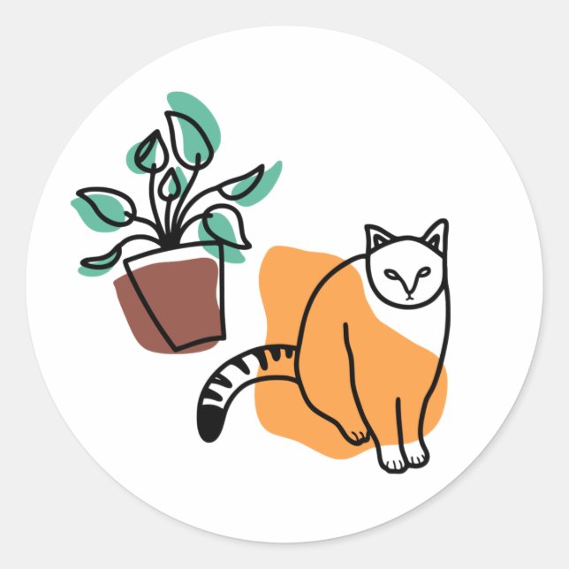 Katze und Pflanze Runder Aufkleber (Vorderseite)