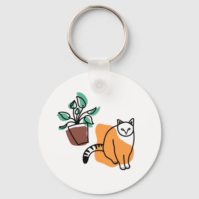 Katze und Pflanze Schlüsselanhänger (Vorderseite)
