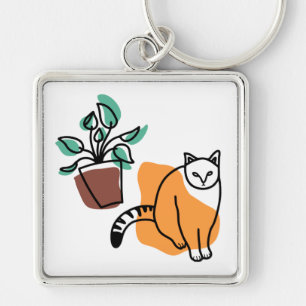 Katze und Pflanze Schlüsselanhänger