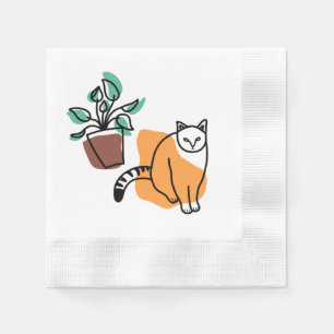Katze und Pflanze Serviette