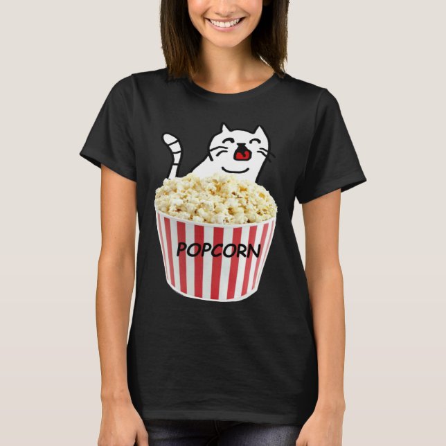Katze und Popcorn T-Shirt (Vorderseite)