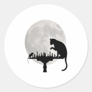 Katze und Ratten spielen Schach Runder Aufkleber