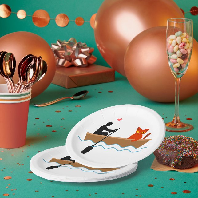 Katze und Ruderer auf dem Schiff Funny Whimsical P Pappteller (Von Creator hochgeladen)