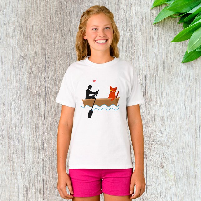 Katze und Ruderer auf dem Schiff Funny Whimsical P T-Shirt (Von Creator hochgeladen)