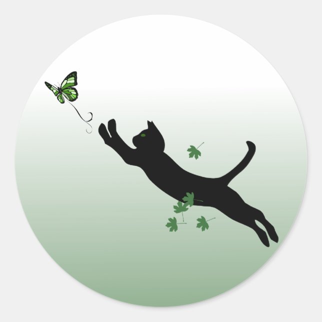 Katze und Schmetterling Runder Aufkleber (Vorderseite)