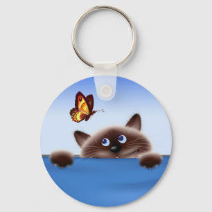 Katze und Schmetterling Schlüsselanhänger