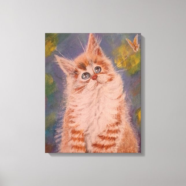 Katze und Schmetterling Stretchierte Leinwand druc (Vorderseite)