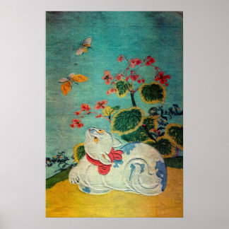 Katze und Schmetterling, Suzuki Harunobu Poster
