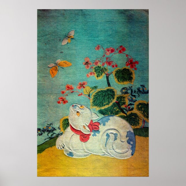 Katze und Schmetterling, Suzuki Harunobu Poster (Vorne)