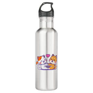 Katze und Shiba Inu Edelstahlflasche