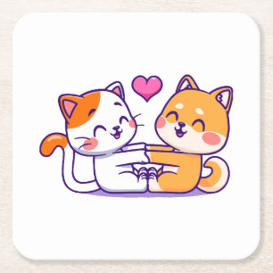 Katze und Shiba Inu Rechteckiger Pappuntersetzer