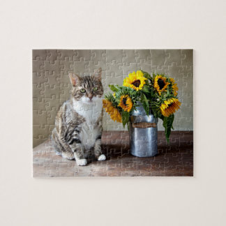Katze und Sonnenblumen