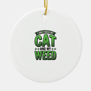 Katze und Unkraut Vintage-Stich T-Shirt Design_1 Keramik Ornament