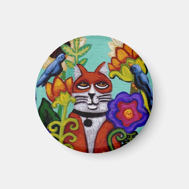 Katze und Vier Vogelmagnet Magnet (Vorne)