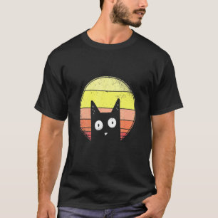 Katze und Vintager Sonnenuntergang T-Shirt