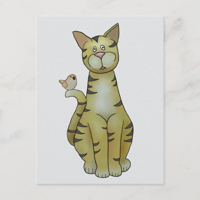 Katze und Vogel Postkarte (Vorderseite)