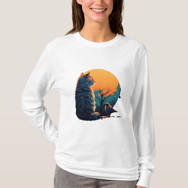 Katze und Vögel T-Shirt (Vorderseite)