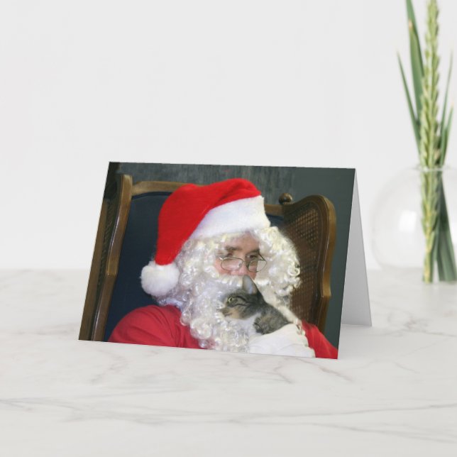 Katze und Weihnachtsmann Feiertagskarte (Vorderseite)