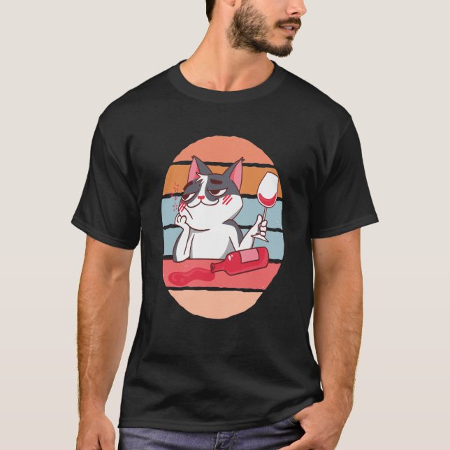 Katze und Wein T-Shirt (Vorderseite)