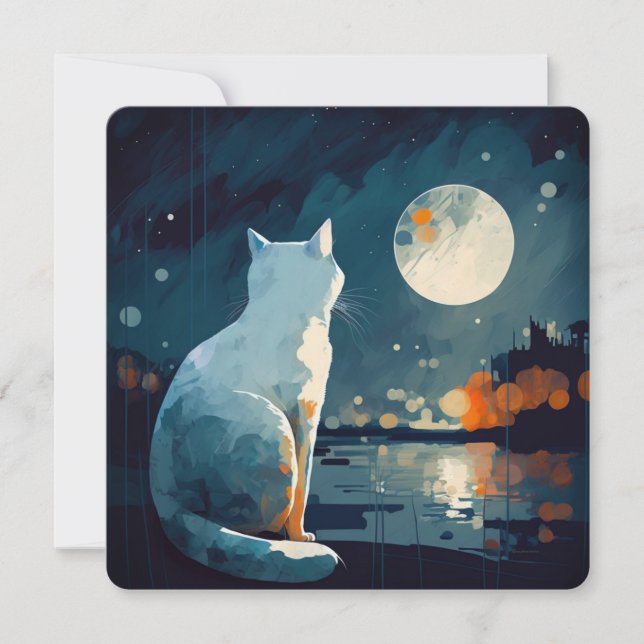 Katze Unter dem Mond am See - KARTE (Vorderseite)