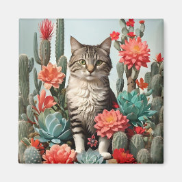 Katze unter den Kakteen | Katzenliebhaber Magnet