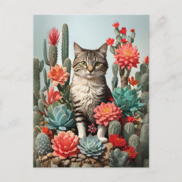 Katze unter den Kakteen | Katzenliebhaber Postkarte