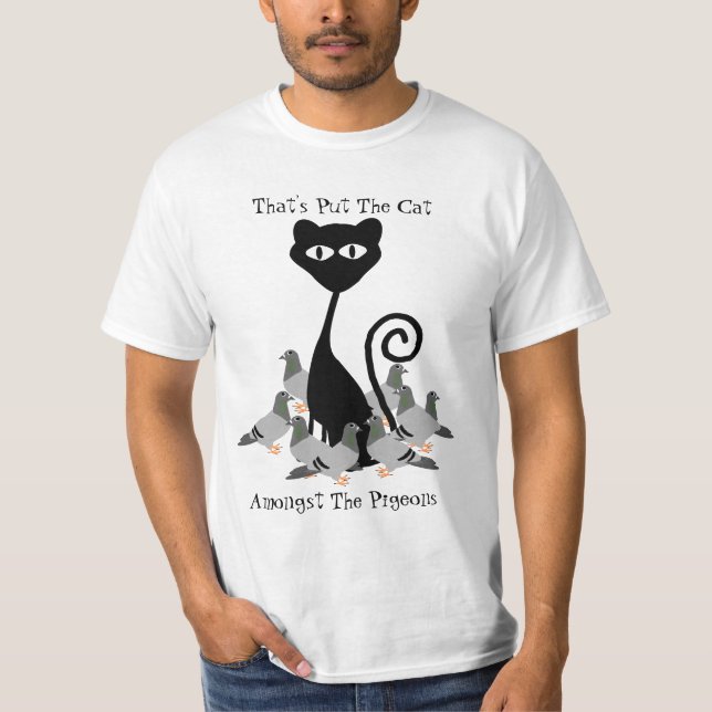 Katze unter den Tauben lustig T-Shirt (Vorderseite)