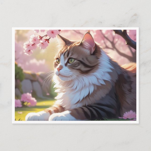 Katze unter der Postkarte des Sakura-Baumes (Vorderseite)