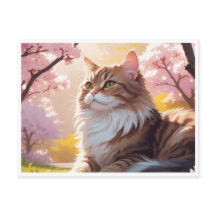 Katze unter der Postkarte des Sakura-Baumes