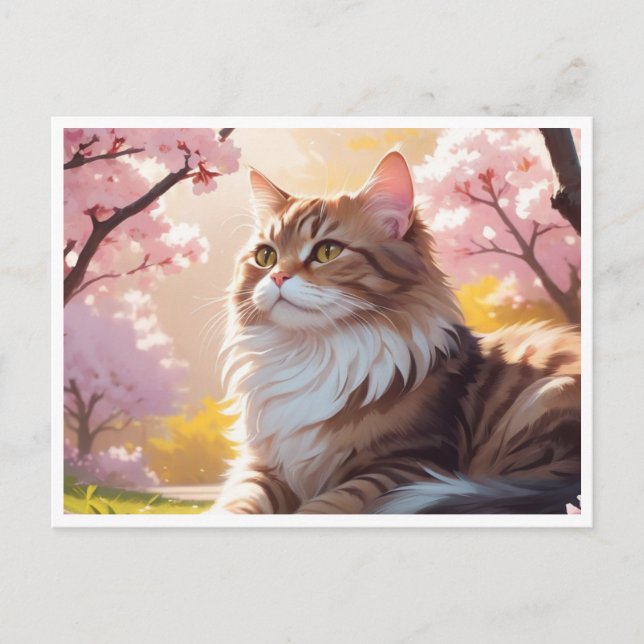 Katze unter der Postkarte des Sakura-Baumes (Vorderseite)