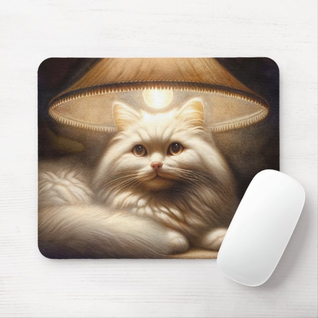 Katze unter einer Lampenschirmmalerei Mousepad (Mit Mouse)