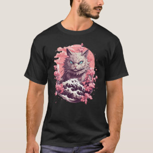 Katze unter Kirschblüten  Japanische Katze T-Shirt
